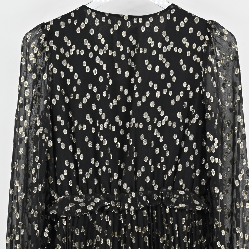 A LOVES A Metallic Dress Size S Black Gold Dot Silk Blend VNeck Accordion NEW - Picture 12 of 14